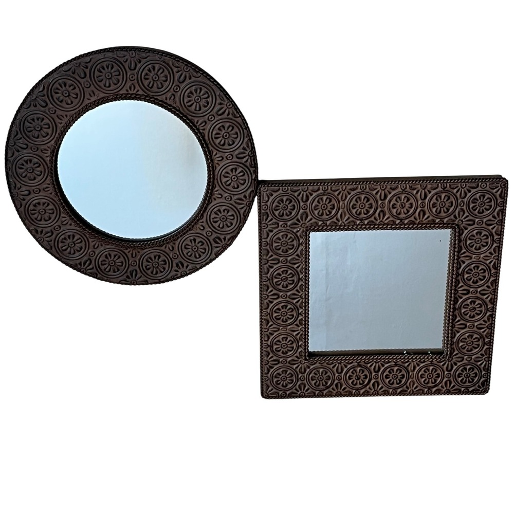 Vintage Home Interiors Set of‎ 2 Stamped Metal hanging Mirrors